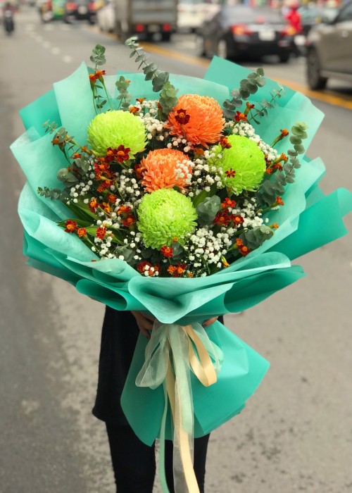 Bó cúc mẫu đơn 2 màu