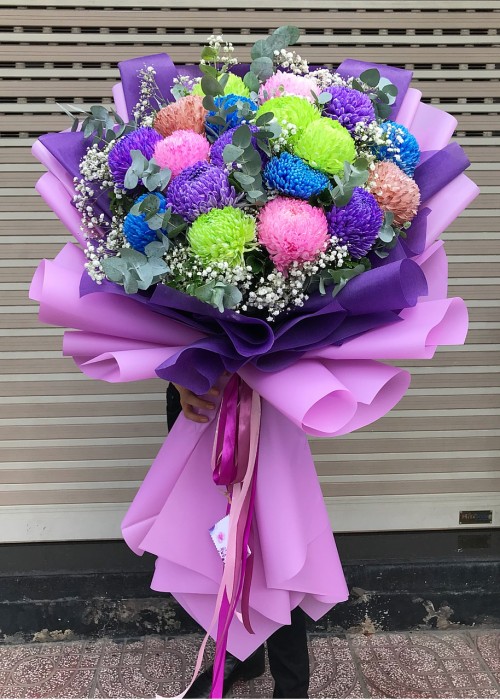 Bó cúc mẫu đơn nhiều màu khổng lồ